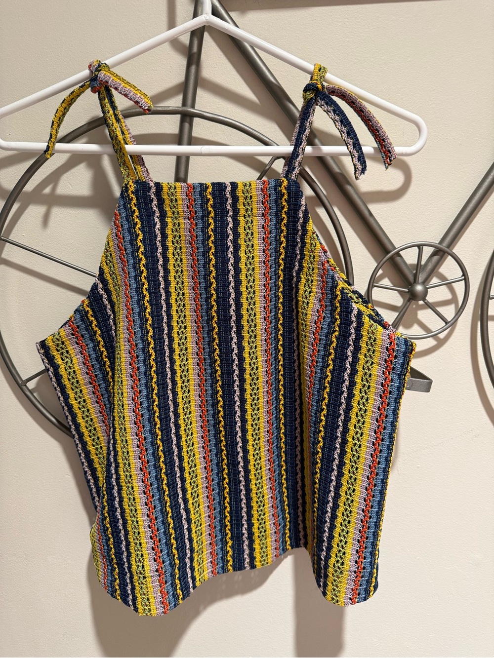 Madewell Texture & Thread Woven Stripe Tie-Shoulder Crop Top Yellow Multi Size S